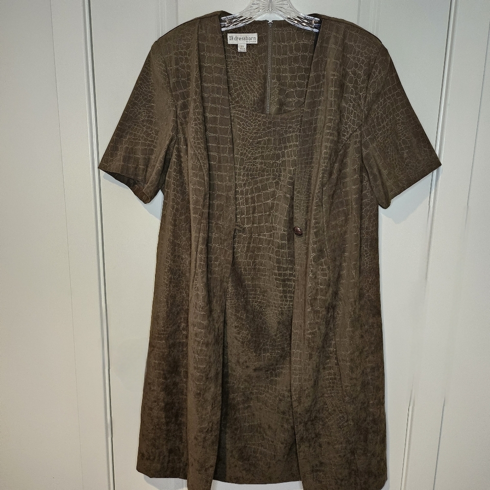 Dressbarn Green Crocodile Print Short Sleeve Midi Dress Career Work Office 16W - Picture 5 of 14